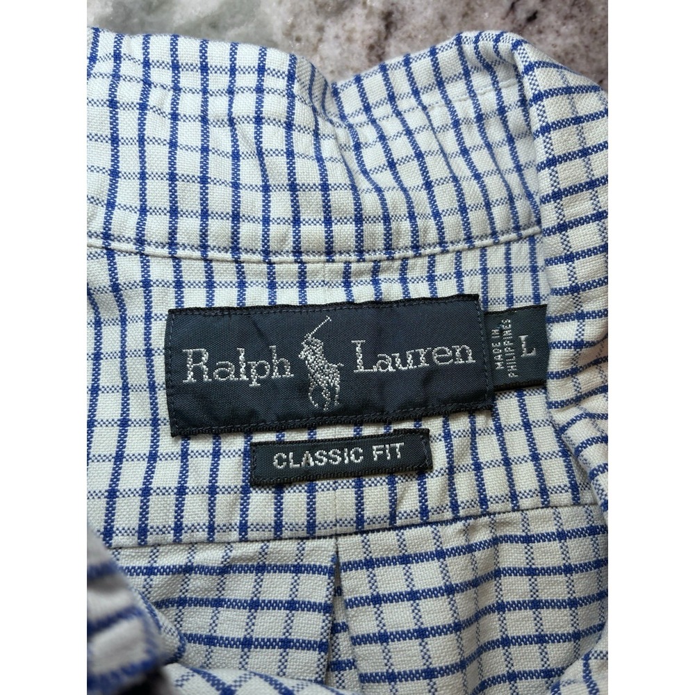 Ralph Lauren Mens Classic Fit Blue White Check Oxford Button Down Shirt Large - Picture 2 of 10